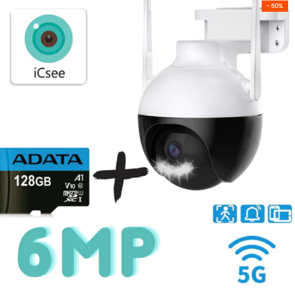 Куполна камера за видеонаблюдение - тип сфера 6MP 4LED + SD карта 128gb